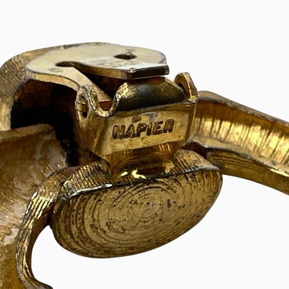 Napier Bamboo Door Knocker Necklace Earrings Set Brushed Gold Tone Signed - Picture 10 of 16